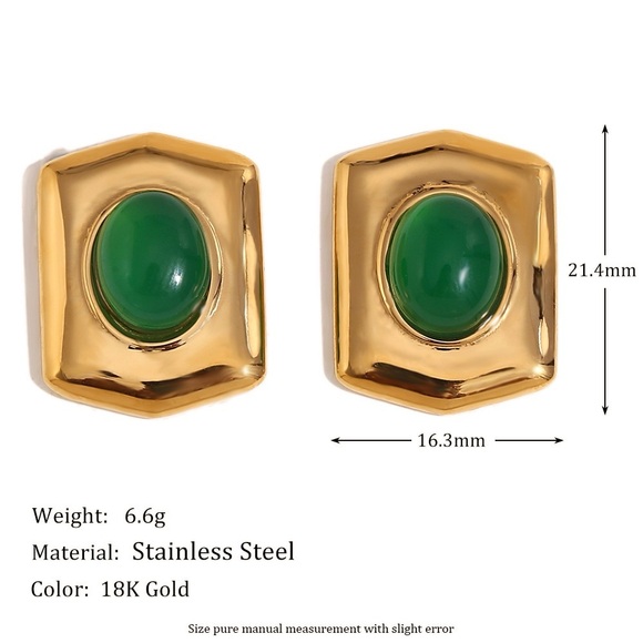 18K Gold Plated Green Onyx Earrings*Vintage Inspired Statement Earrings*MJ - Picture 4 of 4